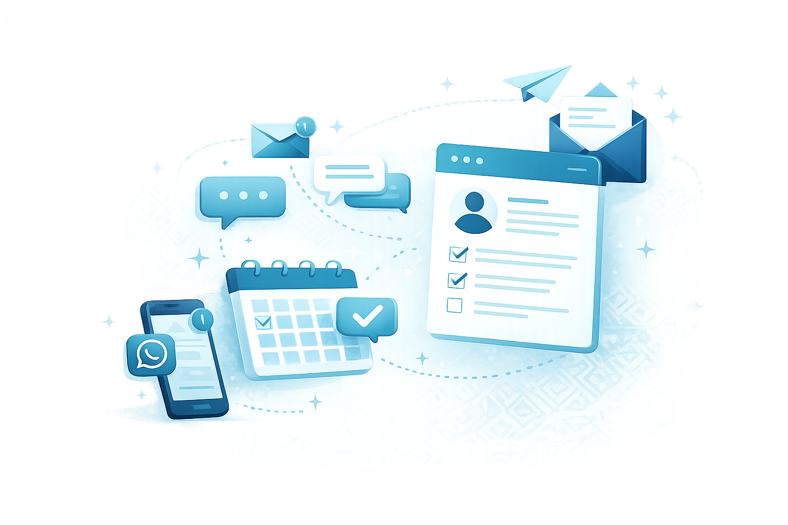 Project planning and digital communication illustration.
